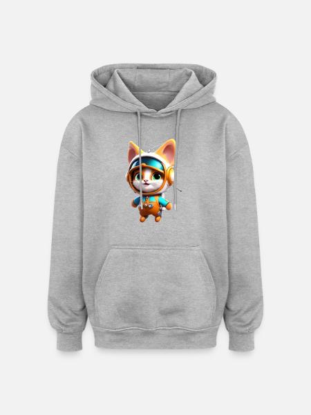Astronaut Kitten - Oversized Unisex Hoodie - heather grey
