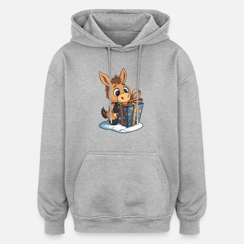 Cadeau de déballage d’âne mignon - Sweat à capuche oversize unisexe - gris chiné
