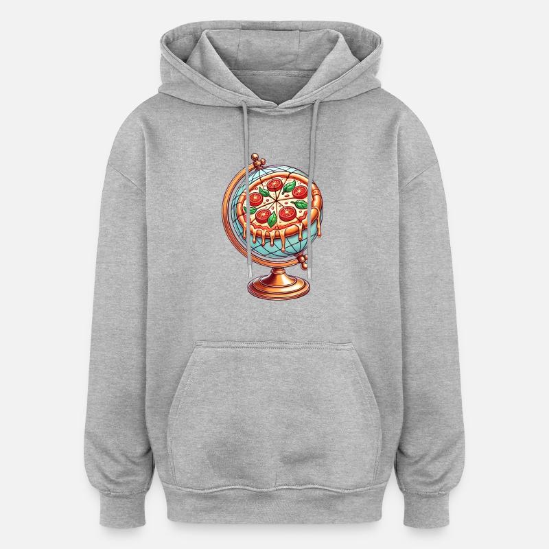 Pizza Globe Fondant Fromage Design - Sweat à capuche oversize unisexe - gris chiné