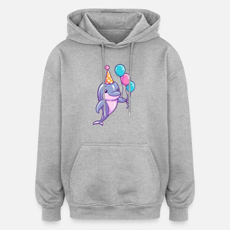 Dauphin Anniversaire Bébé - Sweat à capuche oversize unisexe - gris chiné