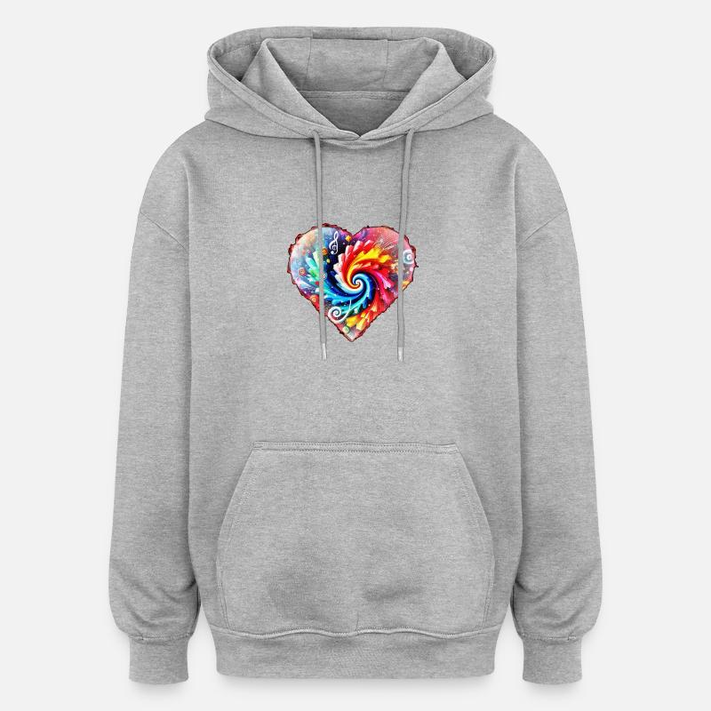 Cœur arc-en-ciel psychédélique - Sweat à capuche oversize unisexe - gris chiné