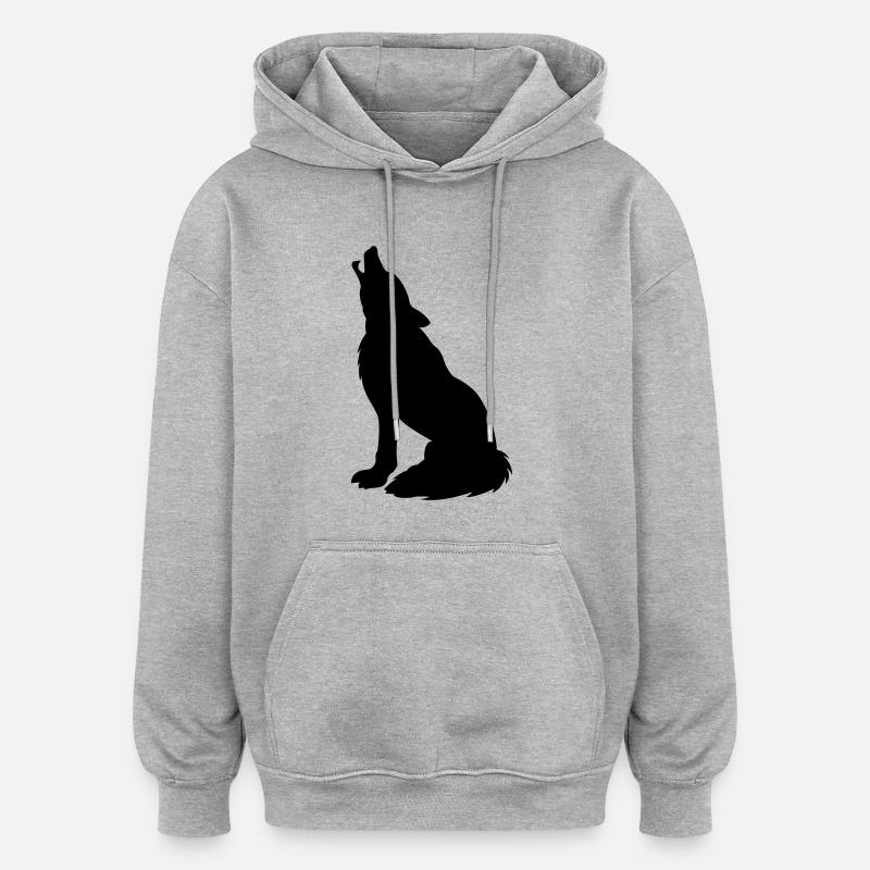 wolf_01 - Sweat à capuche oversize unisexe - gris chiné