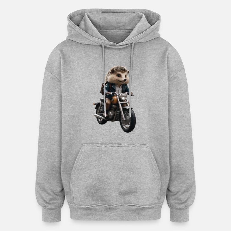 Hérisson motard - Sweat à capuche oversize unisexe - gris chiné