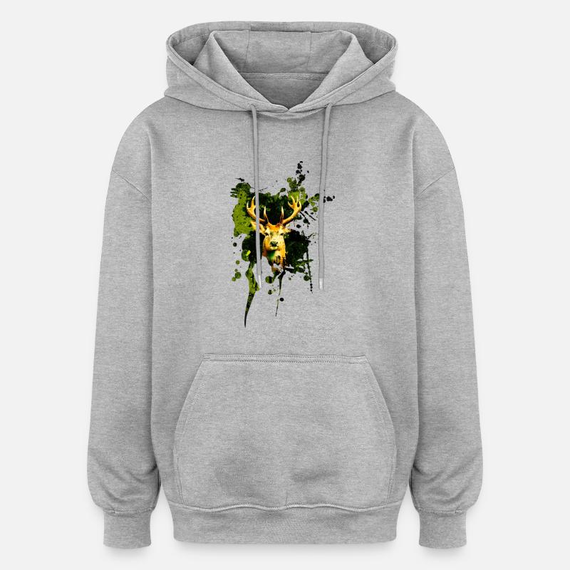 Hirsch Spritzer 1 - Oversized Unisex Hoodie - Grau meliert
