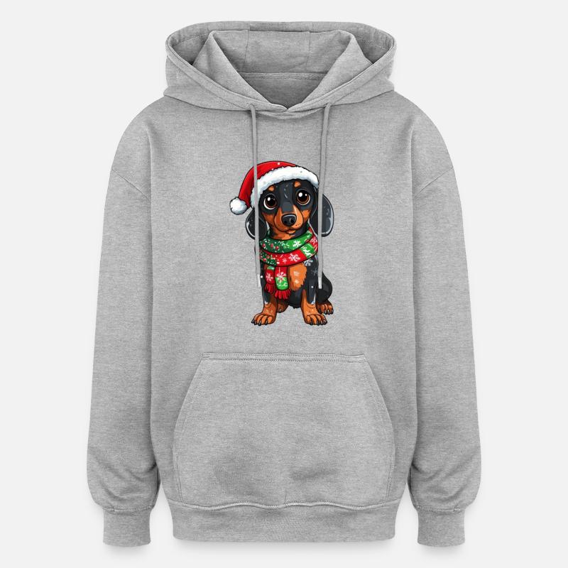 Teckel de Noël - Sweat à capuche oversize unisexe - gris chiné