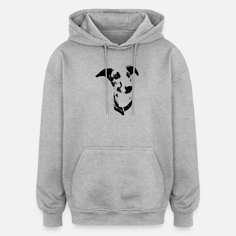 Tête de whippet - Sweat à capuche oversize unisexe - gris chiné