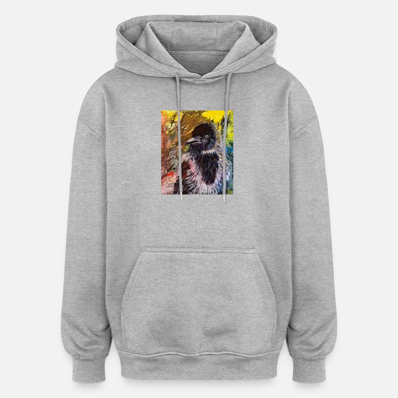 Krähe - Oversized Unisex Hoodie - Grau meliert