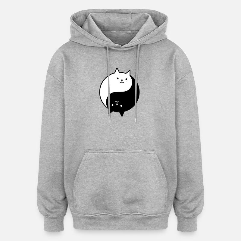 Chat Yin Yang - Sweat à capuche oversize unisexe - gris chiné