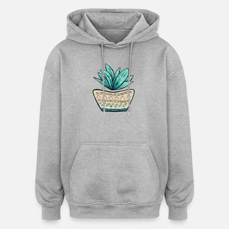 Succulent Pot Pattern - Oversized Unisex Hoodie - heather grey