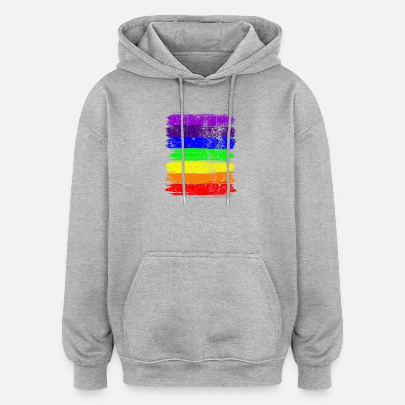 Rayures Vivid Pride - Sweat à capuche oversize unisexe - gris chiné