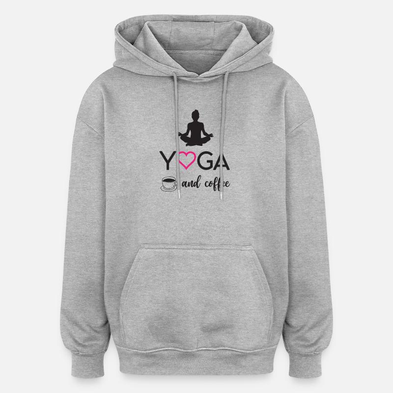 Yoga et café - Sweat à capuche oversize unisexe - gris chiné