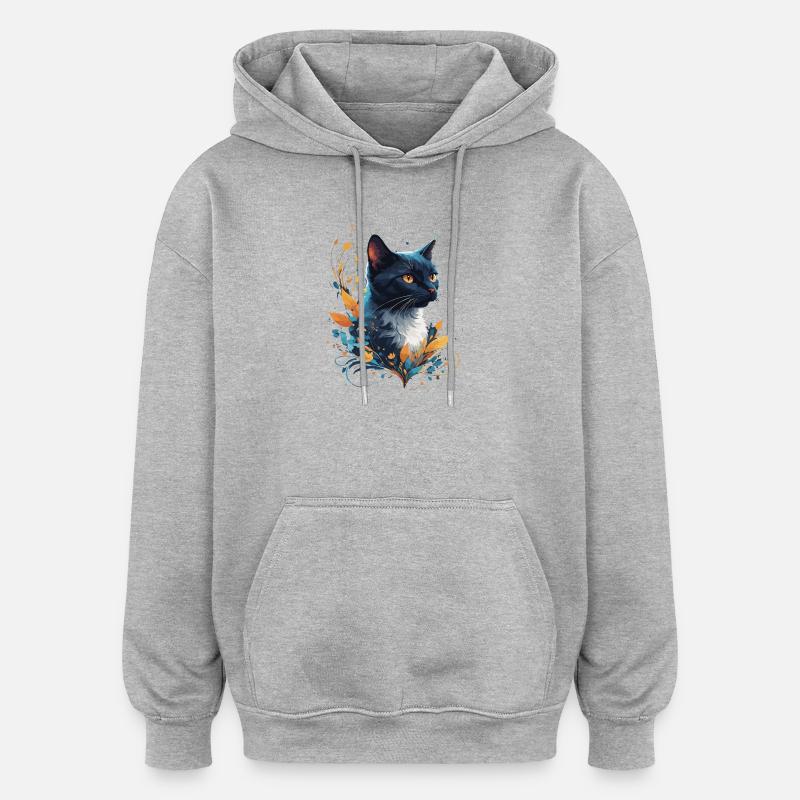 Bunte Katze - Oversized Unisex Hoodie - Grau meliert