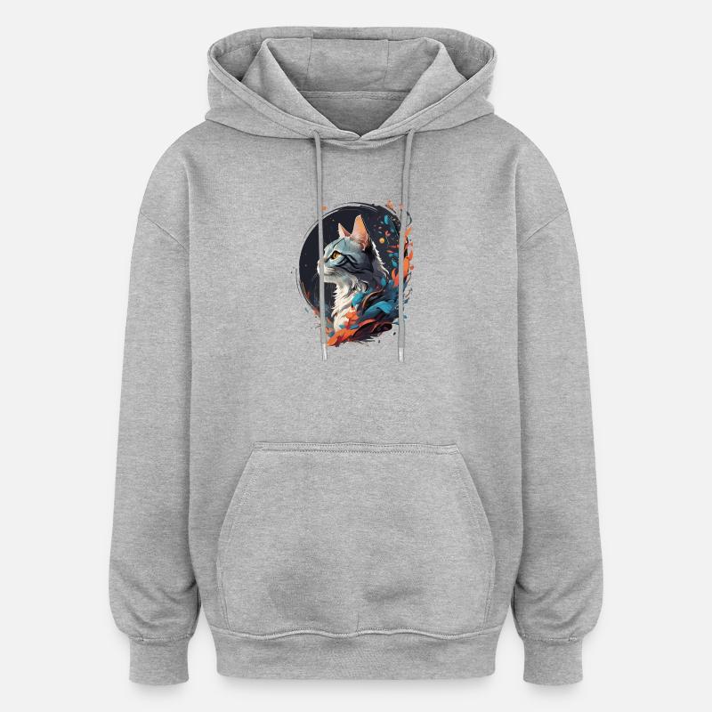 Bunte Katze - Oversized Unisex Hoodie - Grau meliert