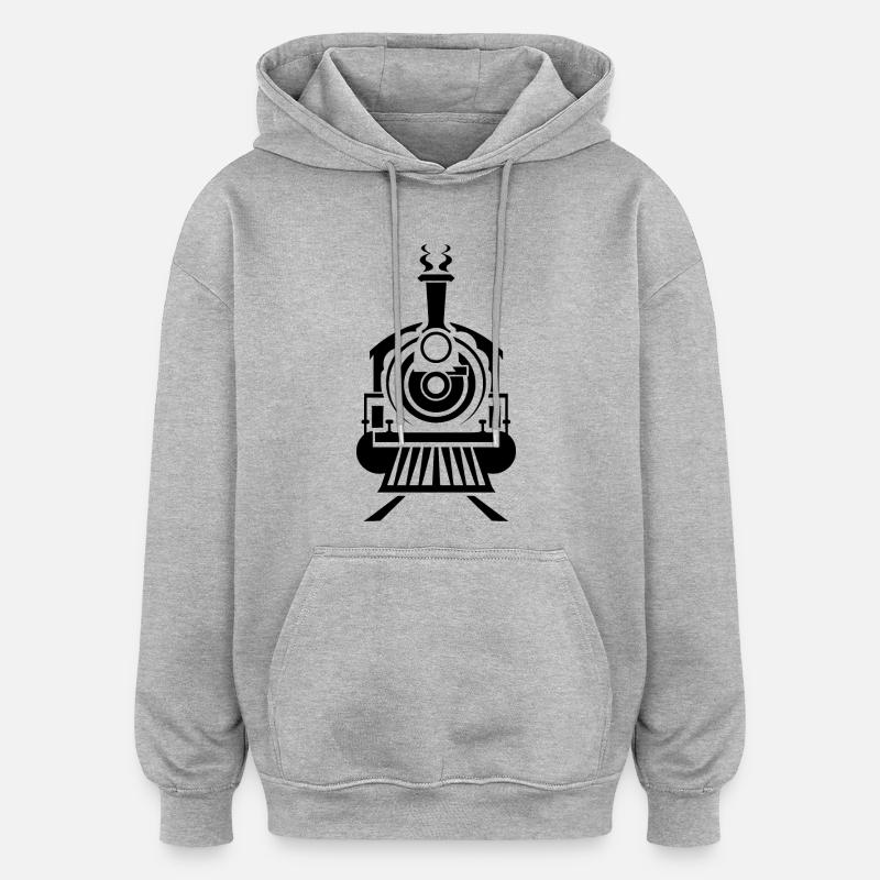 Graphiques de locomotives à vapeur - Sweat à capuche oversize unisexe - gris chiné