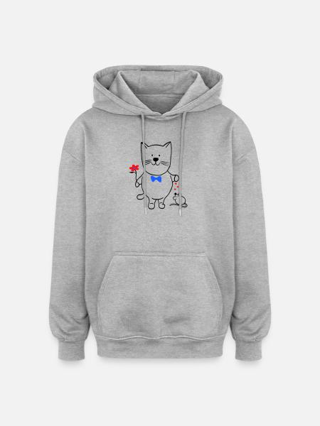 Cat and Mouse - Oversized Unisex Hoodie - heather grey