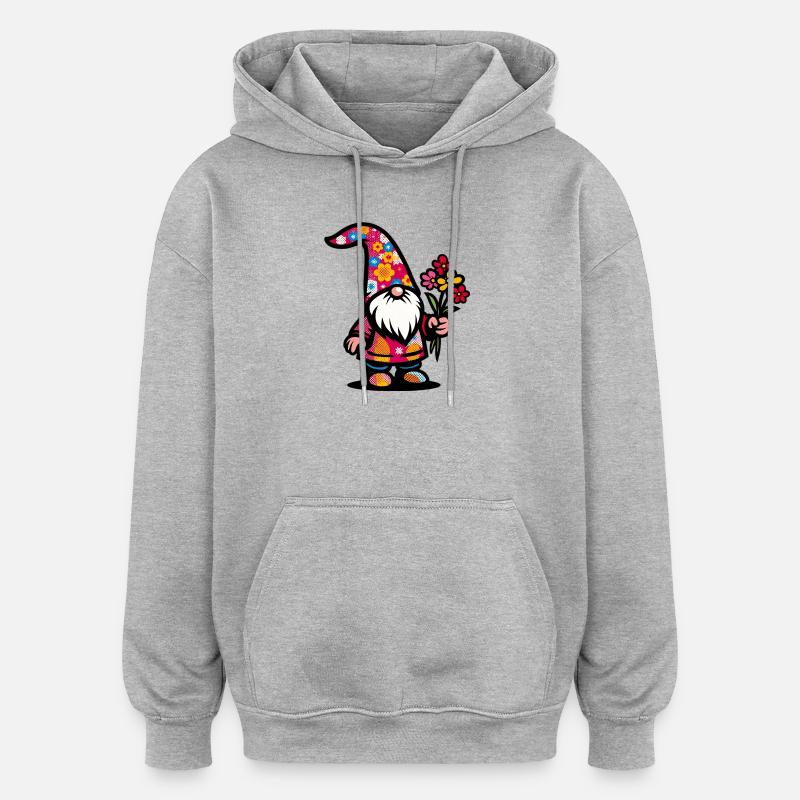 Gnome à fleurs - Sweat à capuche oversize unisexe - gris chiné