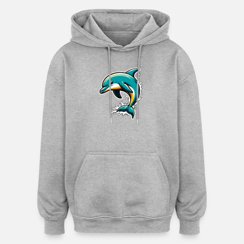 Dauphin - Sweat à capuche oversize unisexe - gris chiné