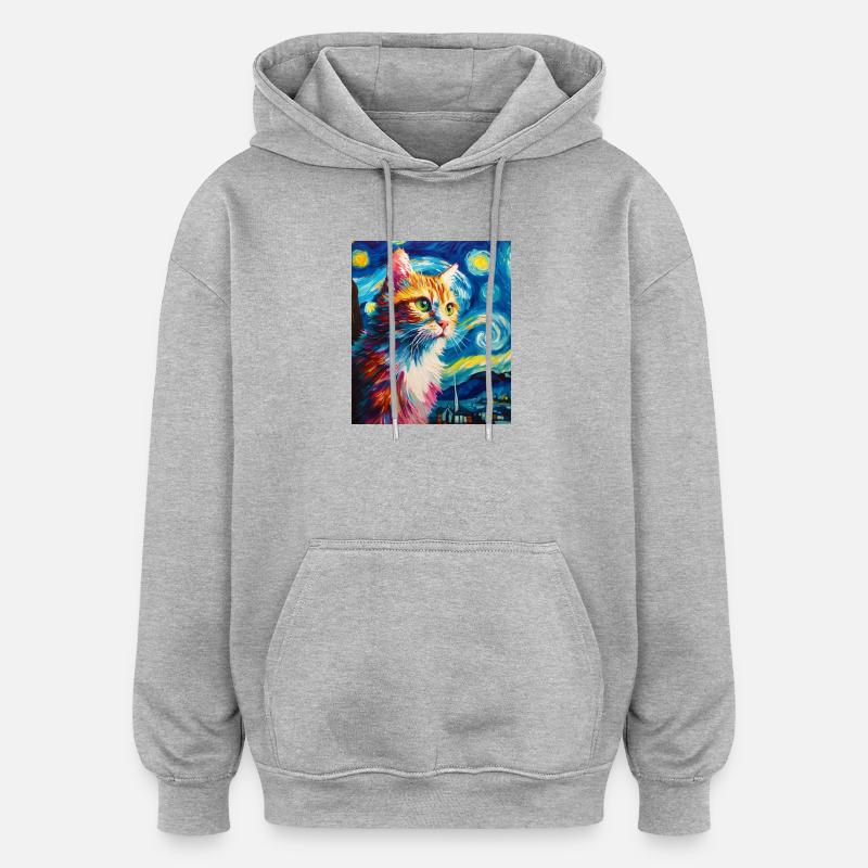 Chat - Sweat à capuche oversize unisexe - gris chiné