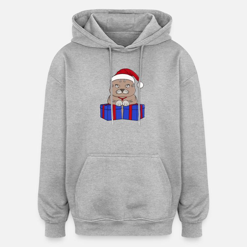 Süßes Weihnachtsmann-Kätzchen - Oversized Unisex Hoodie - Grau meliert