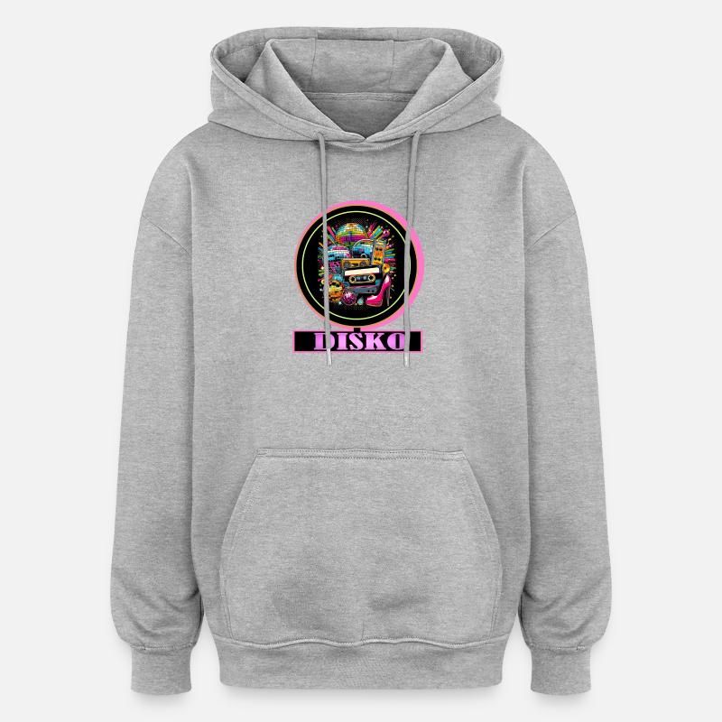 Disco Retro Cassette Neon Gloss - Sweat à capuche oversize unisexe - gris chiné