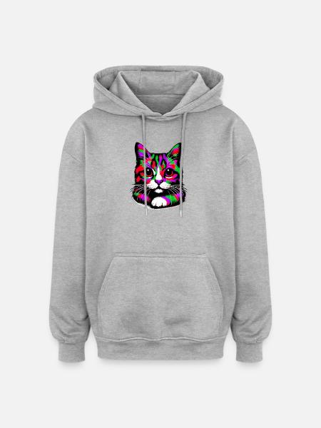 Chat - Sweat à capuche oversize unisexe - gris chiné