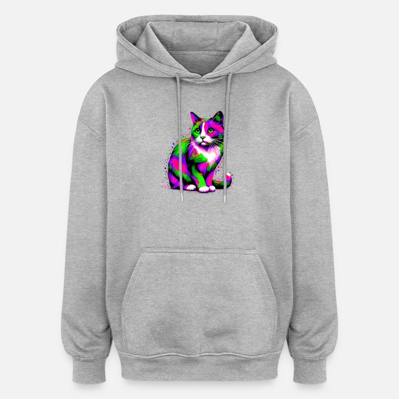 Chat - Sweat à capuche oversize unisexe - gris chiné