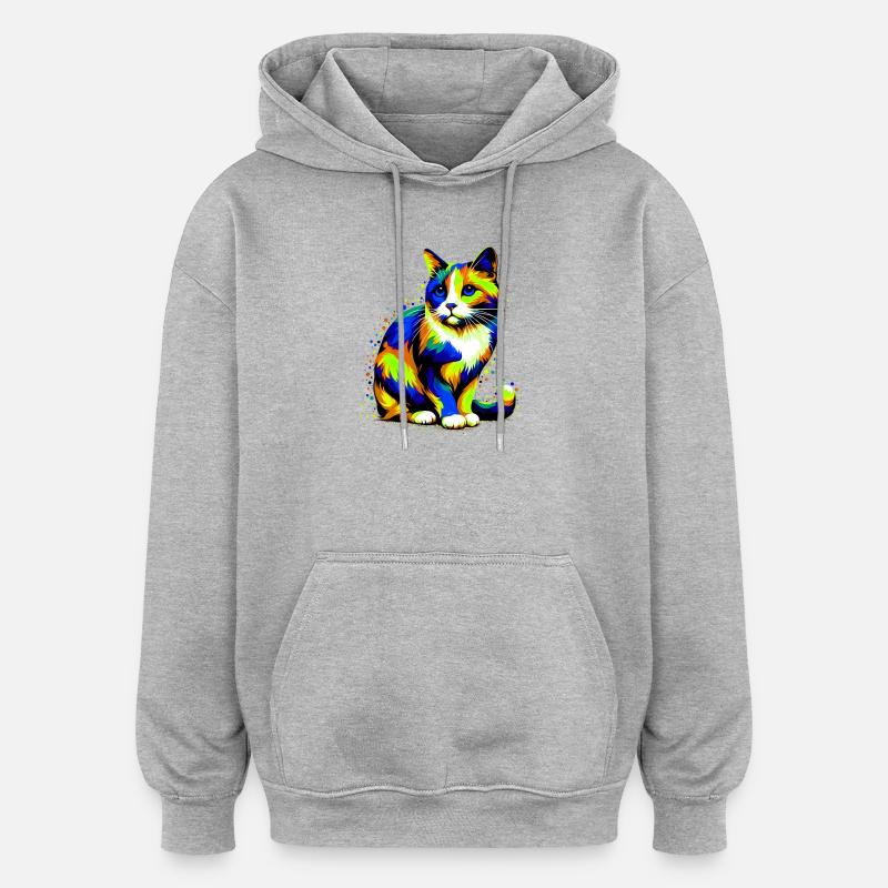 Katze - Oversized Unisex Hoodie - Grau meliert