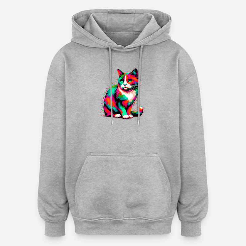 Chat - Sweat à capuche oversize unisexe - gris chiné