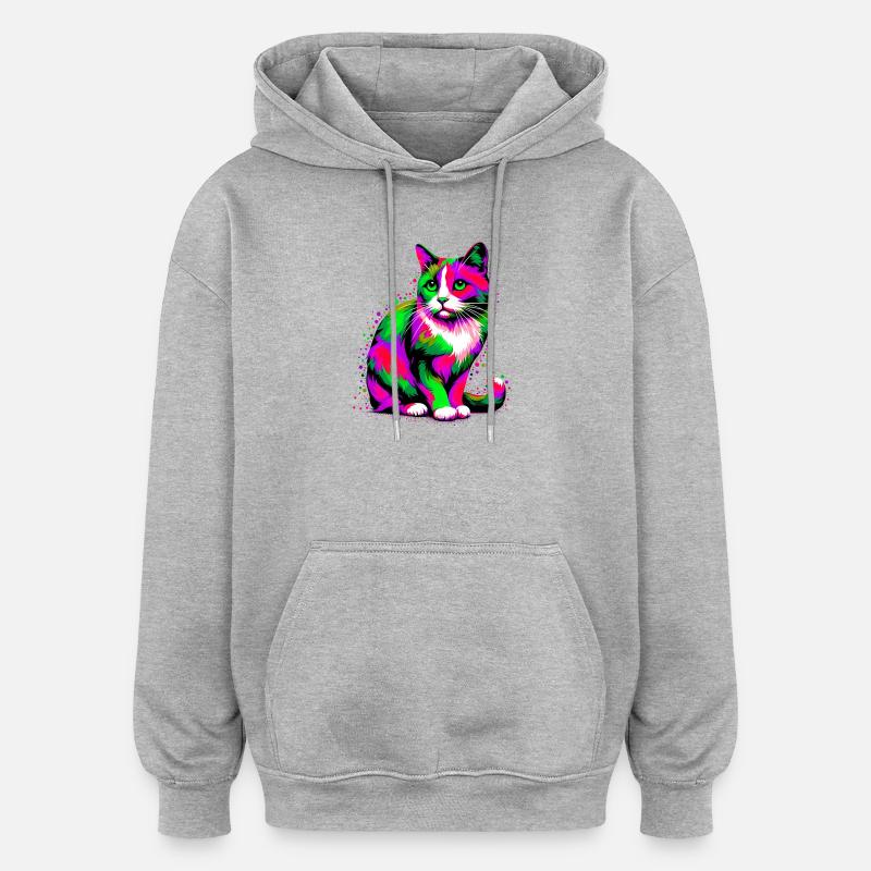 Chat - Sweat à capuche oversize unisexe - gris chiné