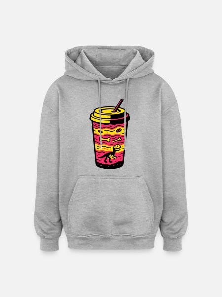 Matcha Dino Cup - Oversized Unisex Hoodie - heather grey