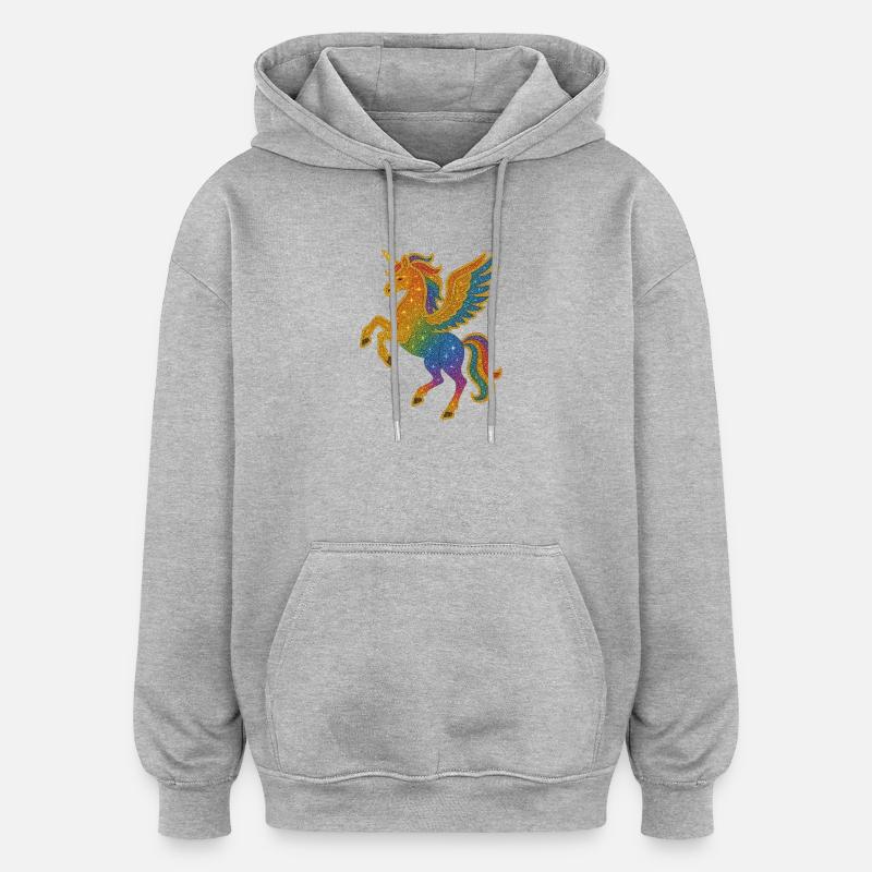 Illustration de Pégase arc-en-ciel scintillant - Sweat à capuche oversize unisexe - gris chiné