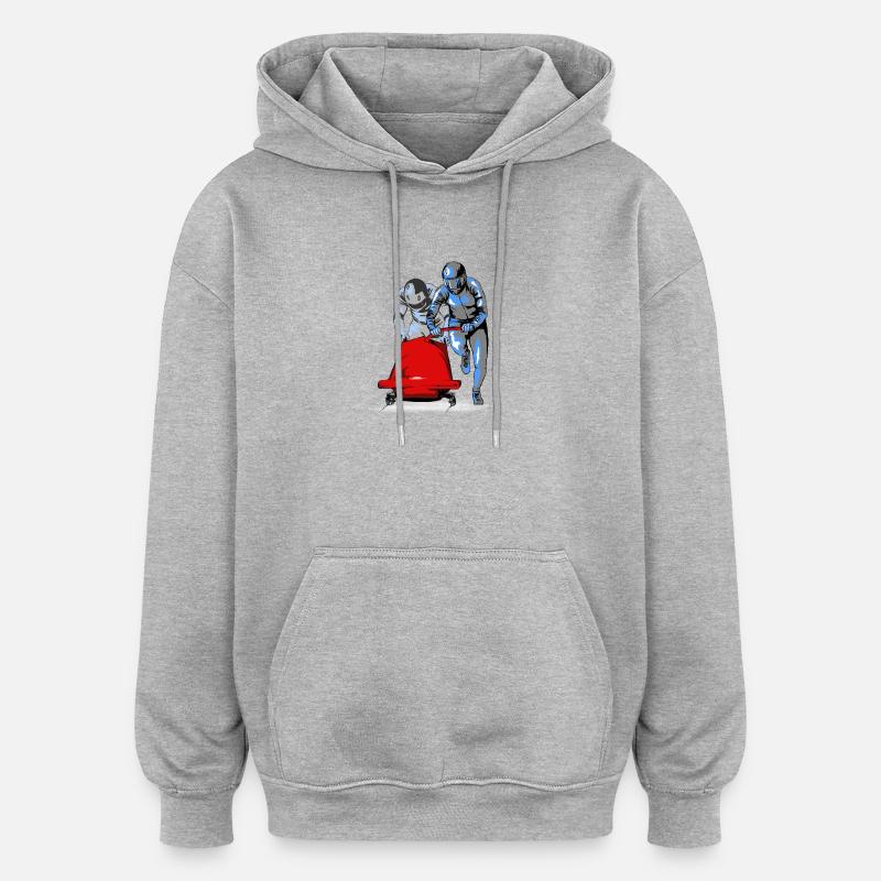 Bobfahrer beim Anschieben am Start - Oversized Unisex Hoodie - Grau meliert