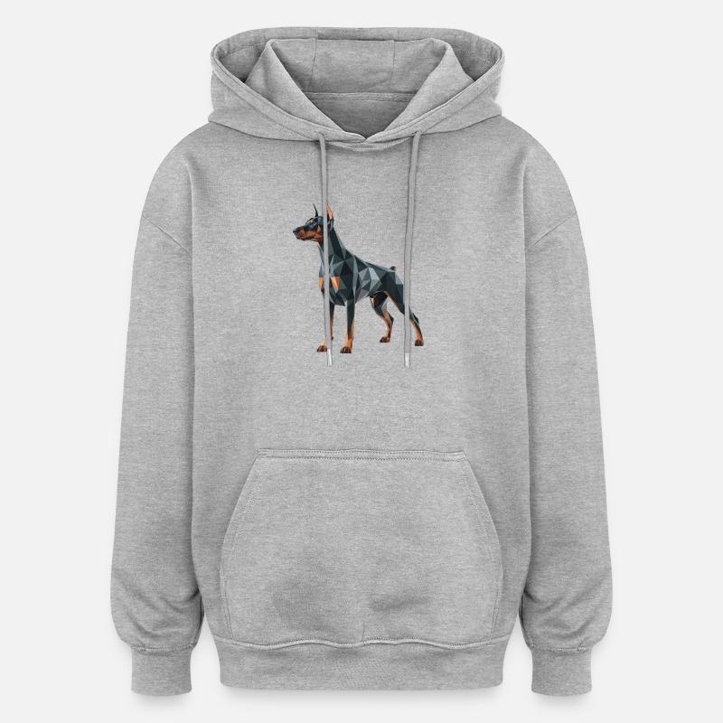 Dobermann - Cooles Low-Poly-Logo - Oversized Unisex Hoodie - Grau meliert