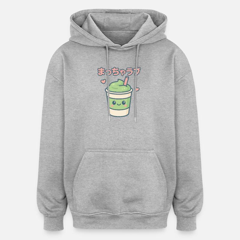Matcha Love Kawaii Drinking Mug - Sweat à capuche oversize unisexe - gris chiné