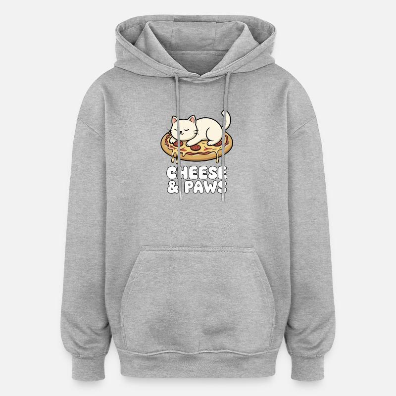 Pizza chat pattes de fromage - Sweat à capuche oversize unisexe - gris chiné