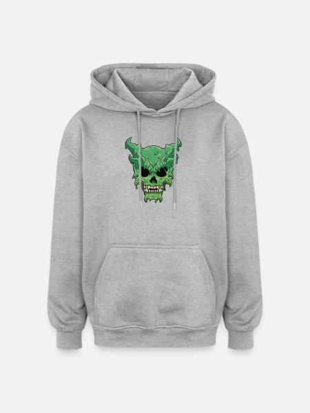 Dripping Green Demon Skull - Oversized Unisex Hoodie - heather grey