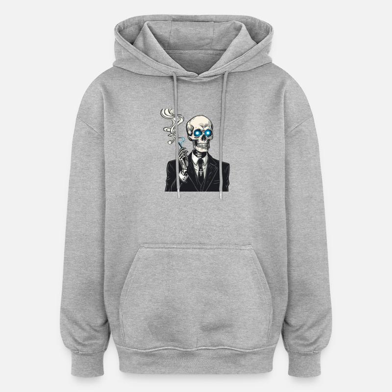 Squelette en costume fumant un cigare - Sweat à capuche oversize unisexe - gris chiné