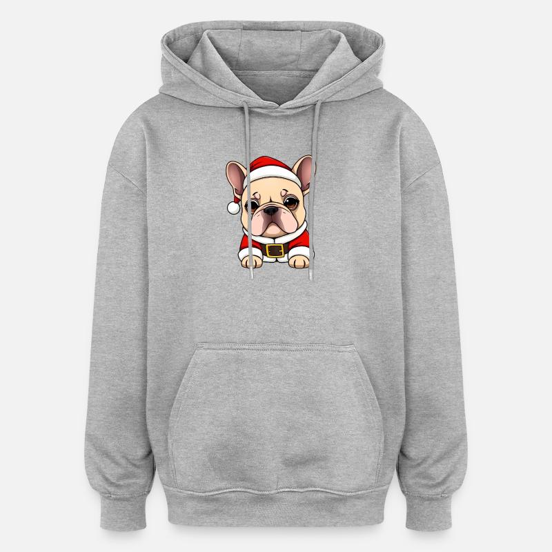 Bouledogue français comme Père Noël Noël - Sweat à capuche oversize unisexe - gris chiné