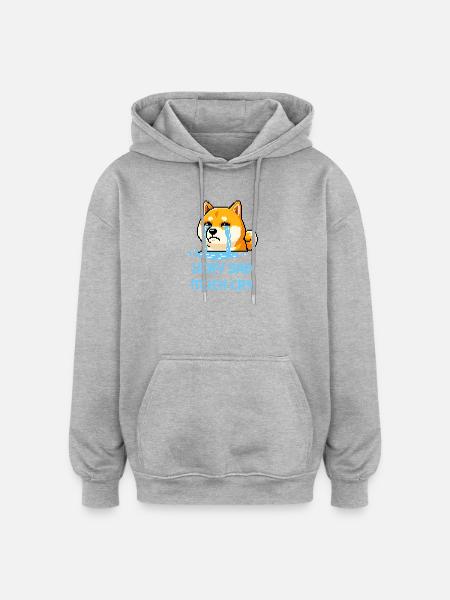 Très triste, beaucoup pleure - Pixel art du mème Doge - Sweat à capuche oversize unisexe - gris chiné
