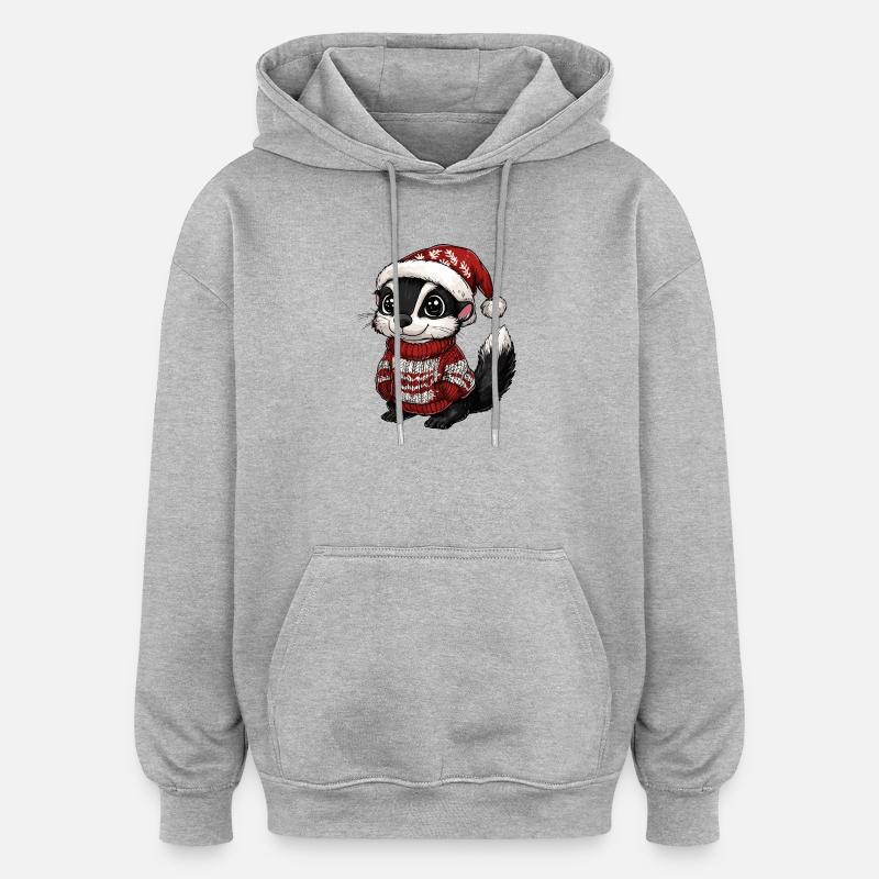 Noël de Noël moufette - Sweat à capuche oversize unisexe - gris chiné