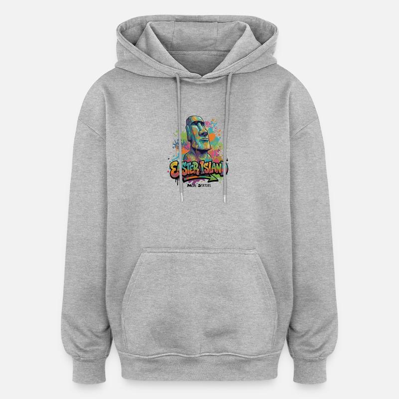 Moai – Hüter der Osterinsel - Vibrant Graffiti  - Oversized Unisex Hoodie - Grau meliert