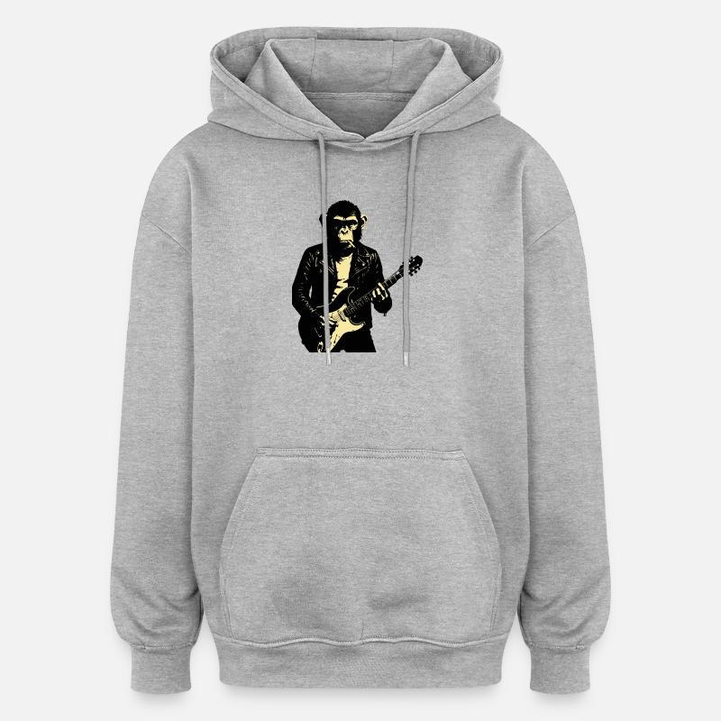 Rock Monkey Gitarrist in Leder - Oversized Unisex Hoodie - Grau meliert