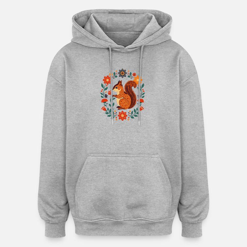 Blumenkranz-Eichhörnchen - Oversized Unisex Hoodie - Grau meliert