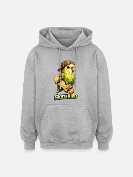 Skatebird – Tropical Parrot with Skateboard & Ca - Oversized Unisex Hoodie - heather grey