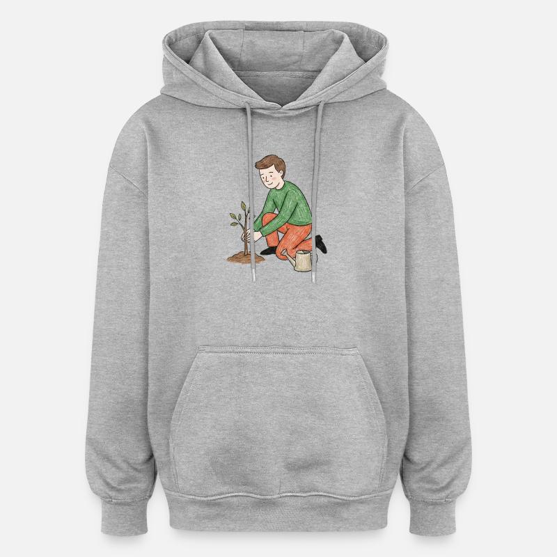 Junger Gärtner pflanzt einen Trieb - Oversized Unisex Hoodie - Grau meliert
