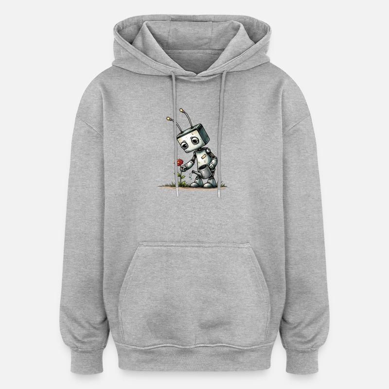 Robot arrosant une fleur - Sweat à capuche oversize unisexe - gris chiné