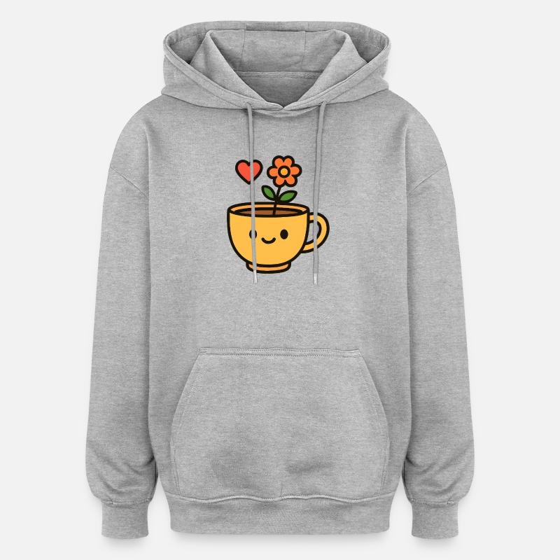 Tasse de fleurs Tasse souriante - Sweat à capuche oversize unisexe - gris chiné