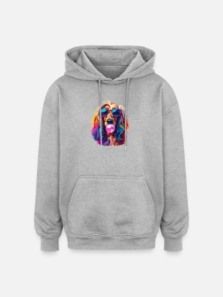 Pop-Art Afghanischer Windhund mit Bubblegum - Oversized Unisex Hoodie - Grau meliert