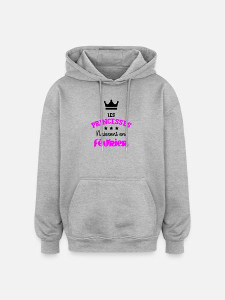 Prinsessa född i februari Födelsedagspresent - Oversized luvtröja unisex - gråmelerad