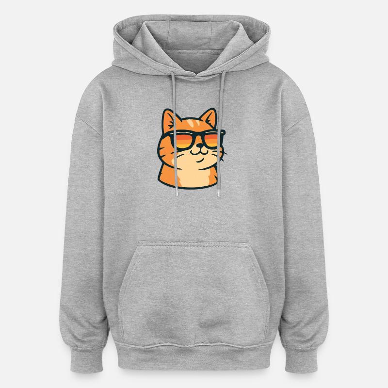 Katze mit Retro-Sonnenbrille - Oversized Unisex Hoodie - Grau meliert
